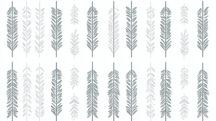 Naklejka premium seamless pattern featuring simple, soft directional motifs of vertical arrows and feather like designs in minimalist style, creating calming and elegant aesthetic