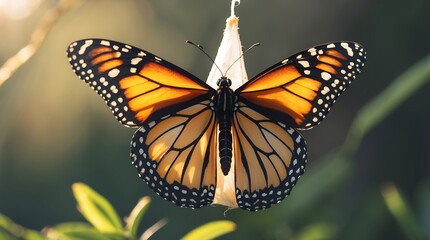 Fototapeta premium Monarch Butterfly Emerging from Chrysalis: A Moment of Transformation