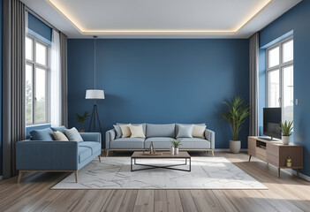 Living room room wall poster mockup Interior mockup with house background Modern interior design 3D