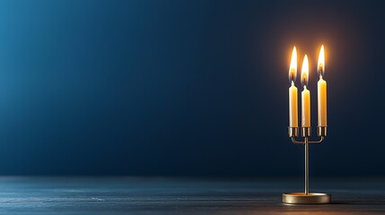 Fototapeta premium Minimalistic candle holder with three lit candles against a dark background, creating a serene and warm atmosphere.