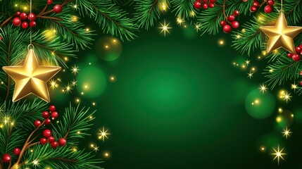 Obraz premium Christmas Background Design with Golden Star and Red Berries