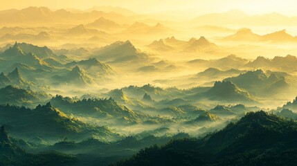 Fototapeta premium Misty Mountains Golden Sunrise Landscape