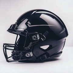 Fototapeta premium Minimalist background highlighting shiny metallic football helmet with reflective artistic design