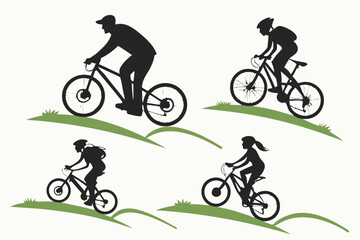 Fototapeta premium cyclist vector icon. collection of silhouettes of people cycling in different positions. bike, cycle, cyclist, ride, vector, bicycle, man, icon, people, illustration, woman, girl, boy, mountain