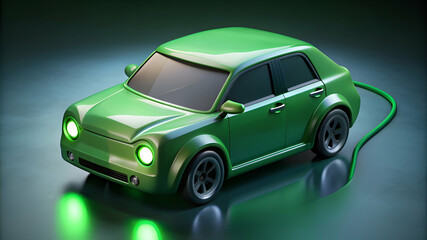 Sleek Green Electric Car Charging. Eco-Friendly Transportation