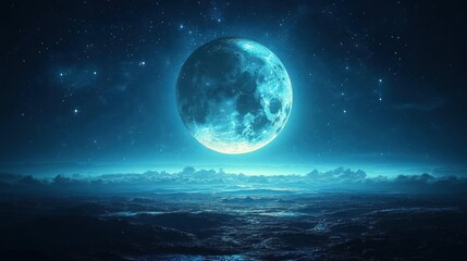 Enchanted Cityscape Under a Glowing Full Moon and Starlit Sky