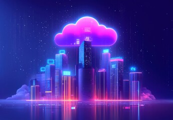 Obraz premium Neon City Under a Digital Cloud