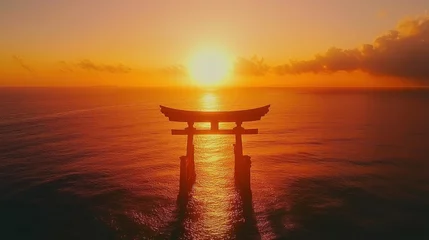 Fototapeten Japanese torii gate in ocean at sunset  © Edifi 4
