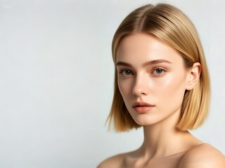 Naklejka premium Portrait beautiful Woman with natural gold bob hair and fresh skin