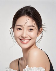 Portrait Asian beautiful woman with natural black hair and fresh skin