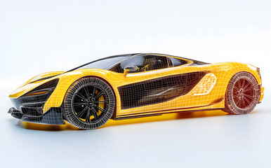 Fototapeta premium Futuristic Yellow Sports Car with Digital Wireframe Design