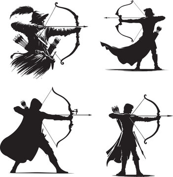Archer black and white silhouette assets in vector farm 
