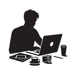 man using a laptop silhouette vector illustration