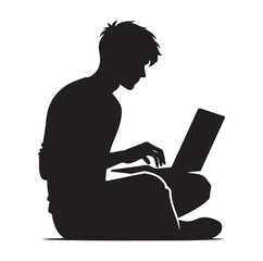 man using a laptop silhouette vector illustration
