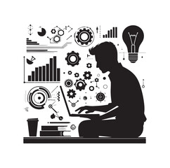man using a laptop silhouette vector illustration