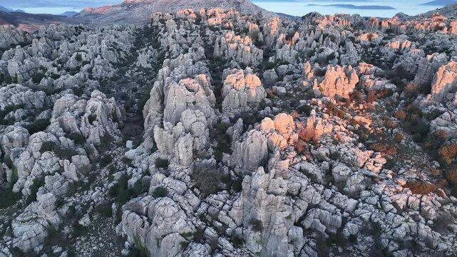 Torcal de antequera from aerial view at sunrise