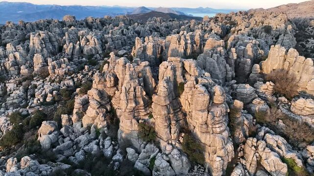 Torcal de antequera from aerial view at sunrise