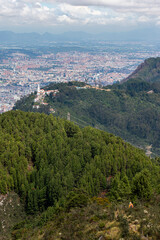 Man walking to famous Bogota church on mountain peack