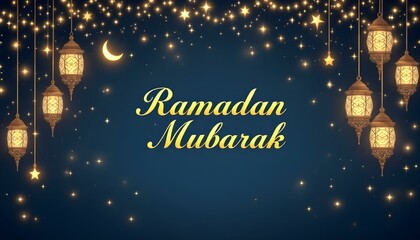Celebrating Ramadan Mubarak with Beautiful Lanterns and Shimmering Stars in Harmony