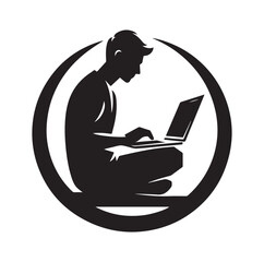man using a laptop silhouette vector illustration