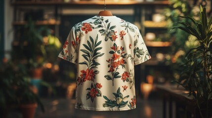Obraz premium Floral T-Shirt Back View in a Greenhouse Setting