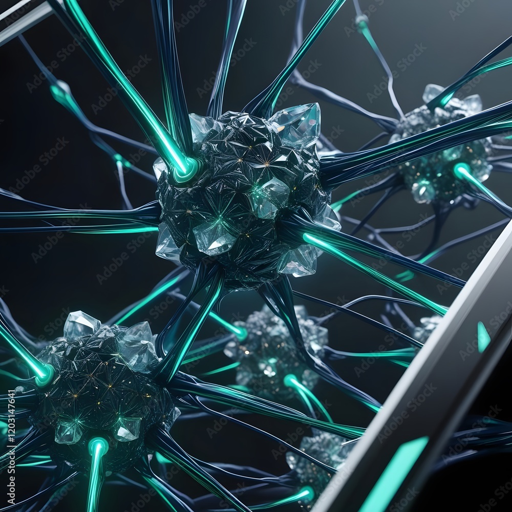 Poster abstract neural network structure with glowing connections and dark background