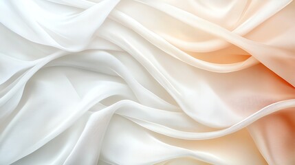 Obraz premium Elegant white and peach silk fabric texture, showcasing smooth, flowing waves with a soft and luxurious appearance.