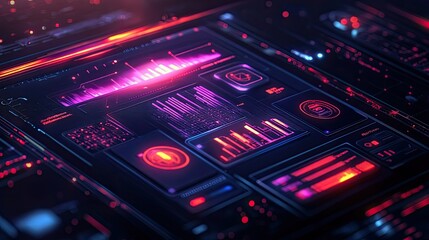 Futuristic Digital Interface: Neon Lights and Data Streams