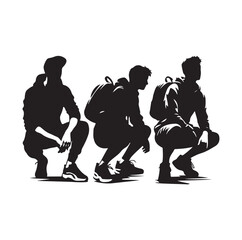 Casual people squatting silhouette vector illustration