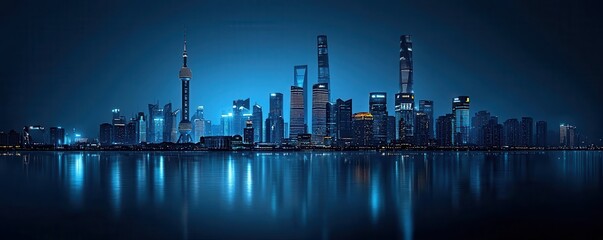 Panoramic cityscape of shanghai landmark skyline night view
