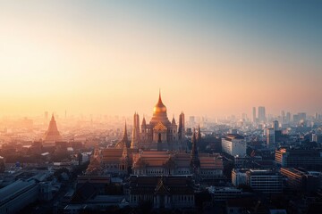 Obraz premium Grand palace landmark in bangkok panoramic cityscape view