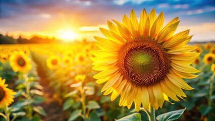 Obraz premium Close-Up of Sunflower Head in Agricultural Setting Highlighting Harvest and Solar Energy Potential