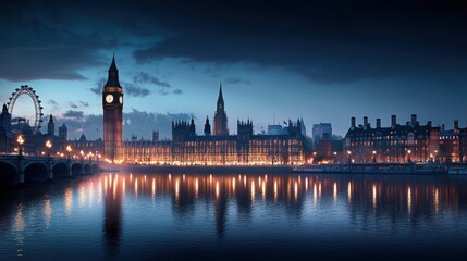 Fototapeta premium Panoramic cityscape of london landmark thames river reflection