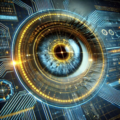 3d illustration Digital composite of Eye scanning a futuristic interface