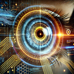 3d illustration Digital composite of Eye scanning a futuristic interface