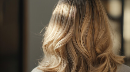 Fototapeta premium woman with hair, hair of a woman, hair model back view, glossy blonde curls, close-up of hair