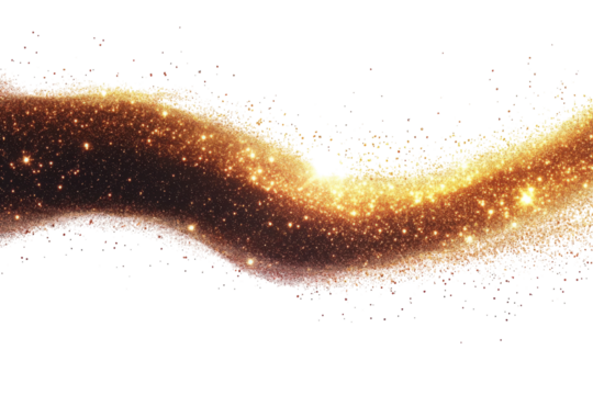 Golden sparkles swirl across a white background creating a magical and ethereal effect