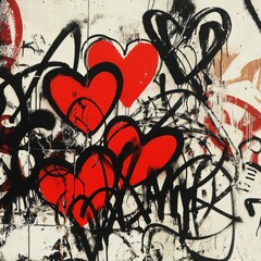 Graffiti art featuring red hearts on a textured wall.