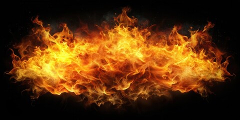 Blazing flames engulfed in a dark, mysterious void on a black background, emitting intense heat and light , turbulent, fiery