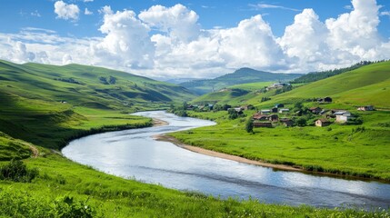 Fototapeta premium Serene River Valley Landscape