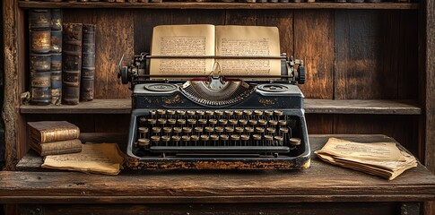 Antique Typewriter: Vintage Literary Scene in Rustic Study