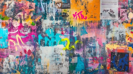 Fototapeta premium Vibrant Abstract Graffiti Wall Art, A Multi-Layered Texture of Bold Colors and Urban Expression