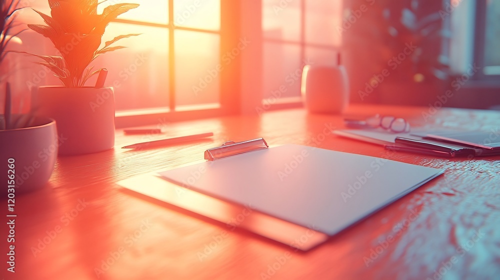 Poster 3d illustration of a white clipboard resting on a vibrant orange background captured in a clean and 