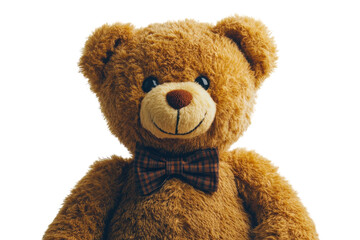 Obraz premium Cute teddy bear with bow tie on a white background exudes warmth and charm perfect for children or gifts