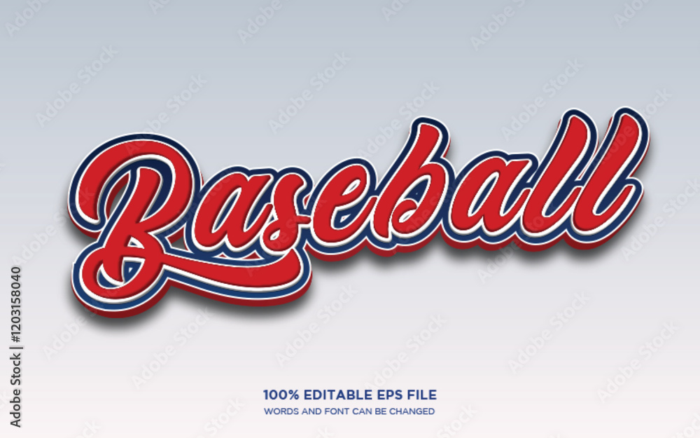 Wall mural Bold, stylized 'Baseball' text style effect in vibrant red and blue with a 3D effect.  Classic sports 