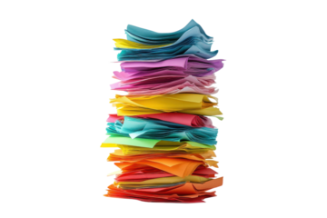 Colorful stack of paper in various shades arranged neatly on a white background