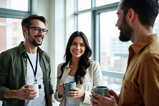 Happy Business Professionals Enjoying a Coffee Break at Work