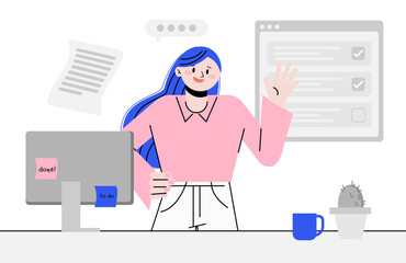 A business woman working presentation on a computer and graph