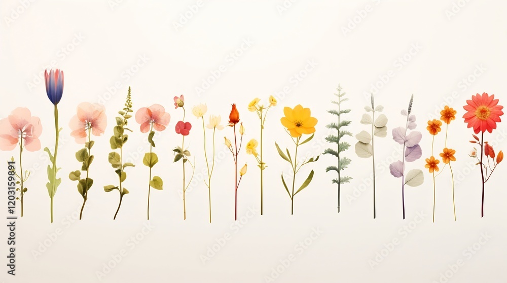 Poster a minimalist and elegant presentation of twelve fragrant flowers carefully arranged in two neat rows