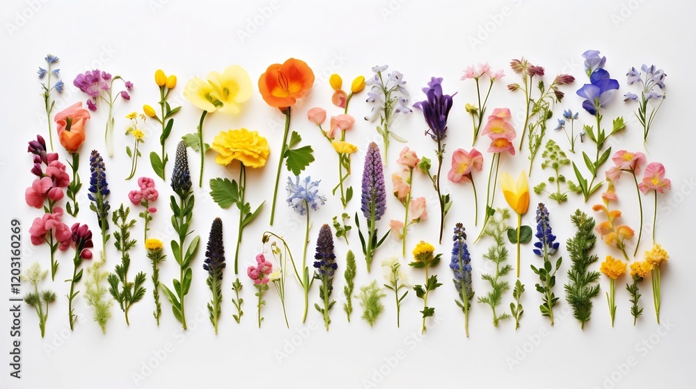 Poster stunning symmetrical display featuring twelve diverse and vibrant flowers artfully arranged in two r